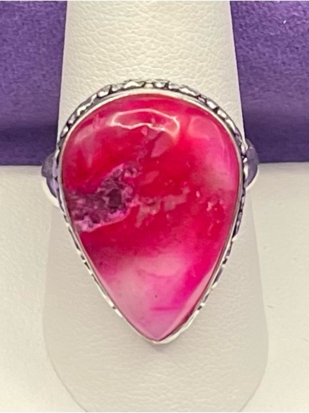 Vintage NWOT .925 SS Pink Agate statement ring size 9 …. 6.84 g - Picture 2 of 10